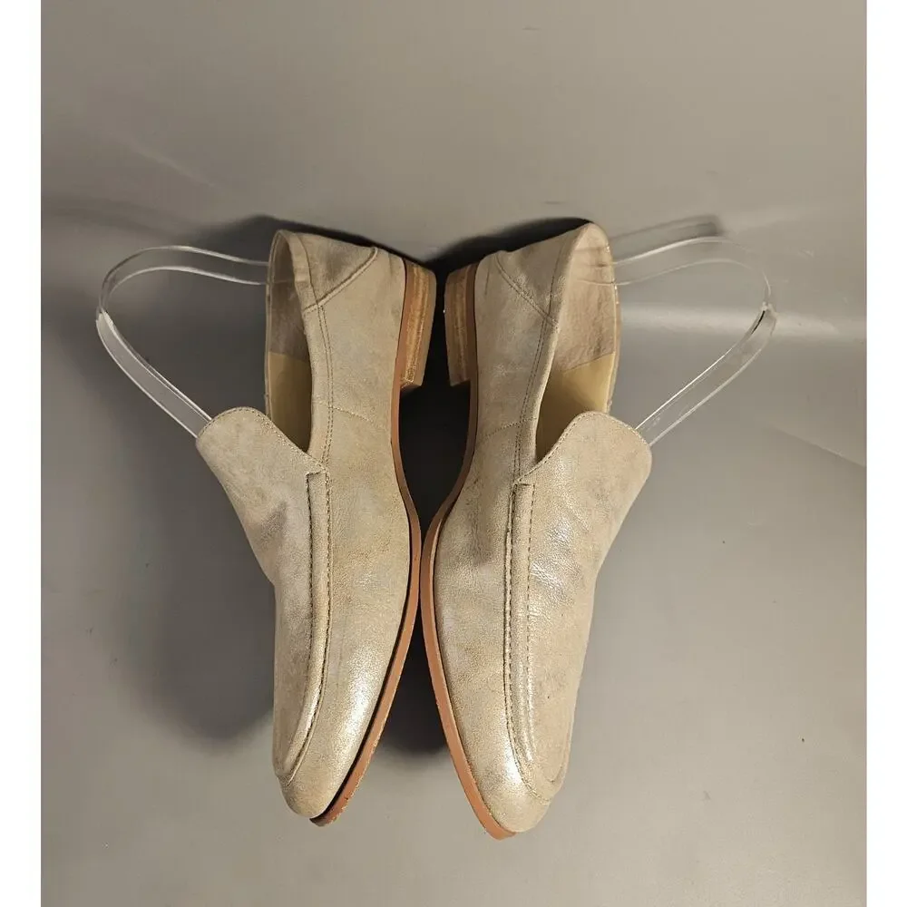 Vince Camuto “Jendeyaz” Shimmering Gold Leather Women's Loafers 10B Comfort